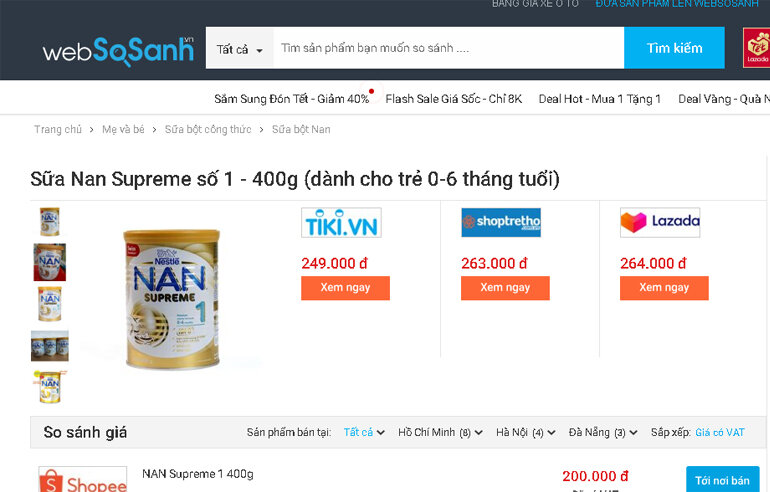Giá sữa Nan Supreme số 1 400g bao nhiêu tiền?