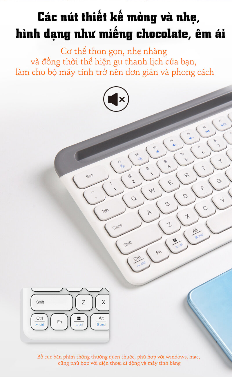 Bàn phím không dây Newmen K10 trắng (USB/Bluetooth) 8