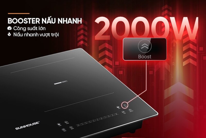 Bếp từ đôi Sunhouse SHB81012 giúp nấu chín thức ăn nhanh chóng và tiết kiệm thời gian