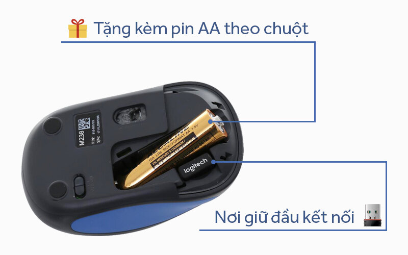 Chuột không dây Logitech M238 Giày Xanh Chuột không dây Logitech M238 Giày Xanh
