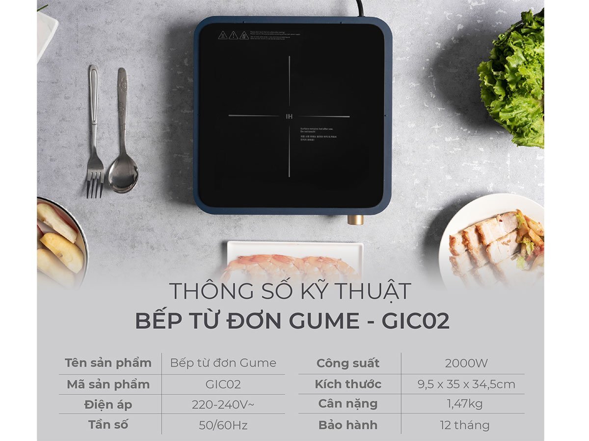 Mặt bếp từ Gume GIC LITE 02 được làm từ kính Crystallin bền bỉ