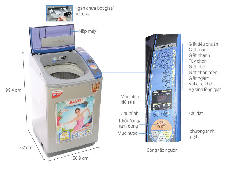 Máy giặt Sanyo 8.5kg ASW-U850ZT Máy giặt Sanyo 8.5kg ASW-U850ZT