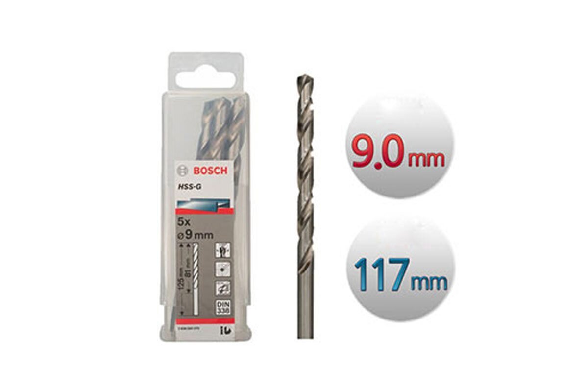 Mũi khoan sắt HSS-G 9.0mm (hộp 5 mũi) Bosch 2608595075