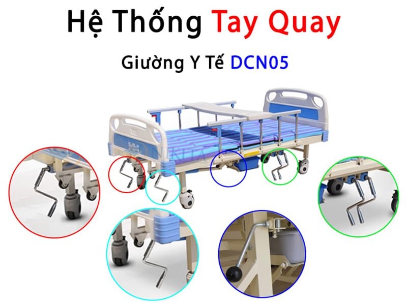 Hệ thống tay quay của giường Giường y tế 5 tay quay Nikita NKT-DCN05
