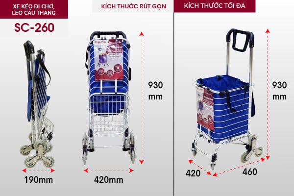 Kích thước xe kéo đi chợ Fujihome SC-260 Xe kéo đi chợ Fujihome SC-260