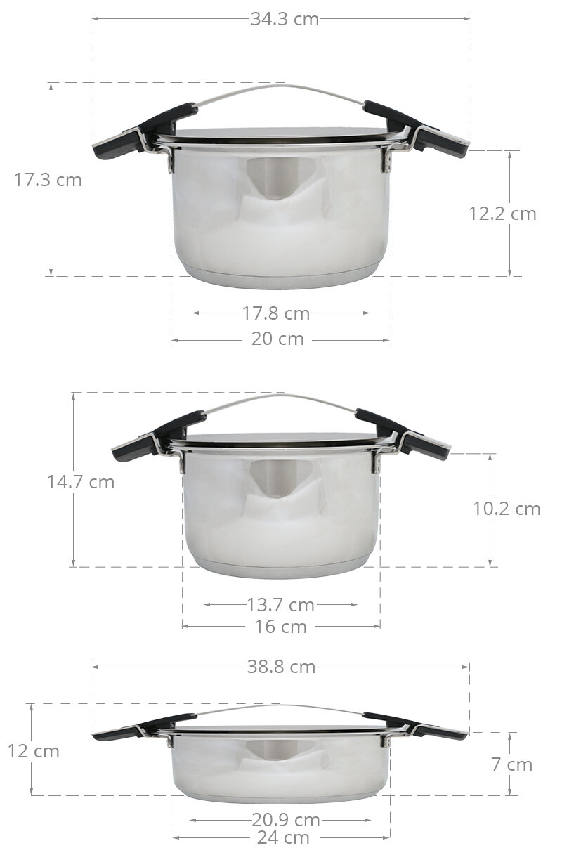 Bộ 3 nồi inox 3 đáy Happycook Bon Appetit Lite HC-06BA Bộ 3 nồi inox 3 đáy Happycook Bon Appetit Lite HC-06BA
