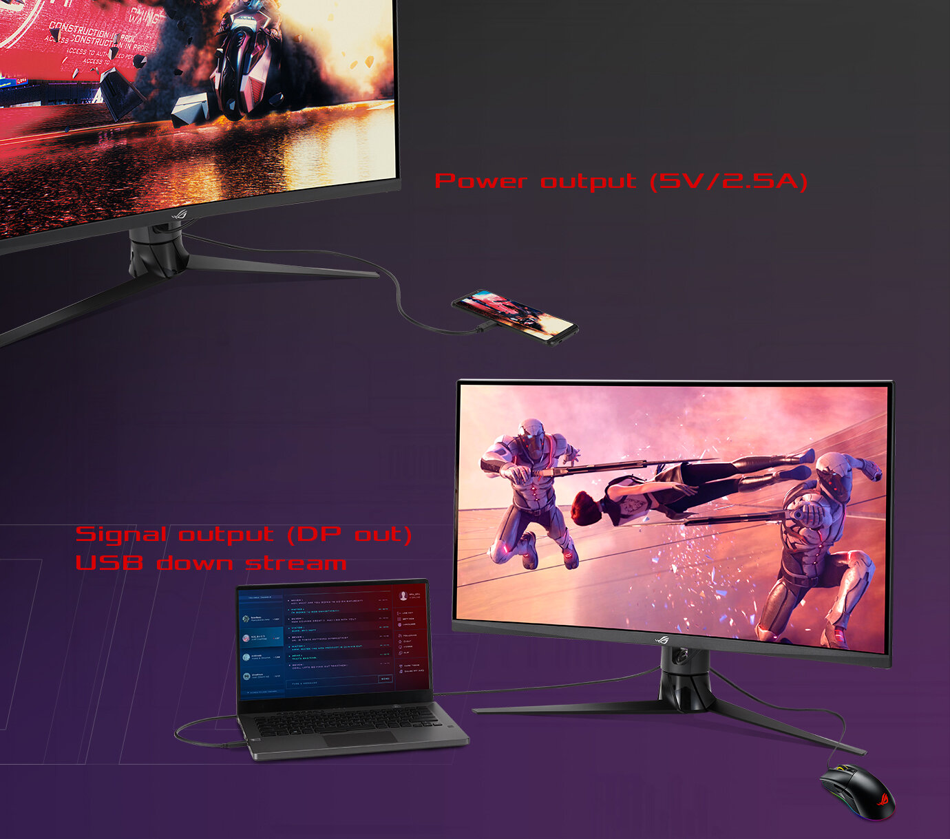 Màn hình Asus XG32VC sạc điện thoại