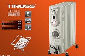 Máy sưởi dầu Tiros TS-920 11 thanh Quạt thổi, Có giá phơi, Hẹn giờ