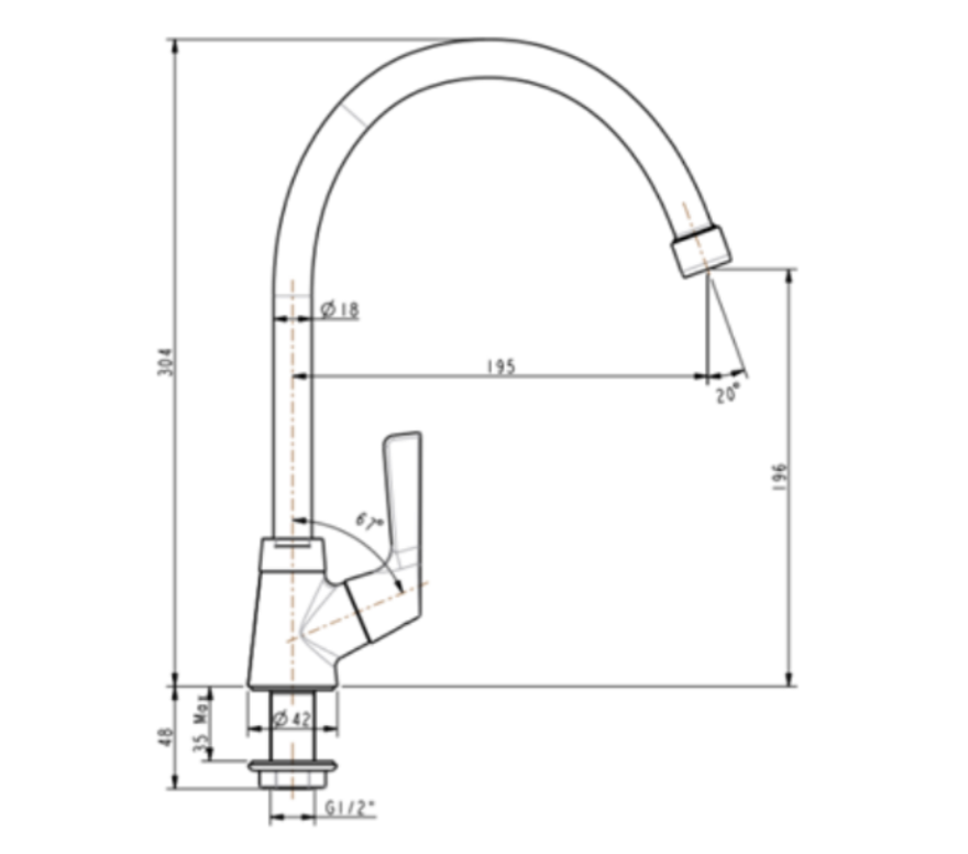 Bản vẽ kỹ thuật vòi bếp WF-T606 American Standard Winston