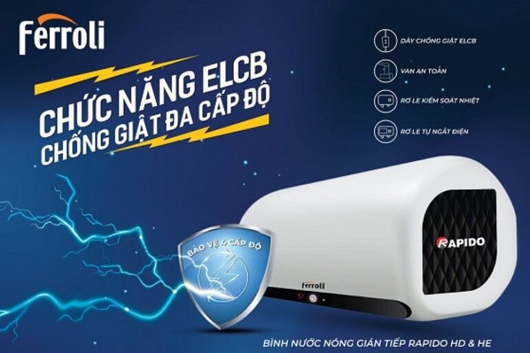 Bình nóng lạnh Ferroli Rapido HE 30L ngang