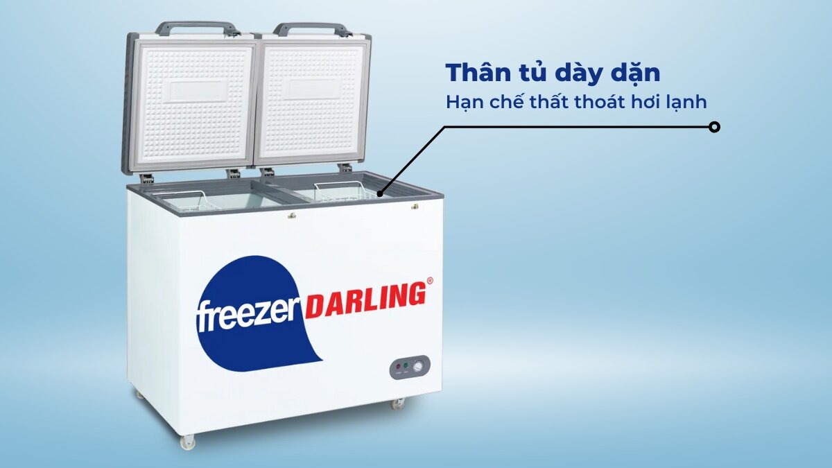 Thân tủ dày dặn, bảo toàn tốt lượng hơi lạnh bên trong