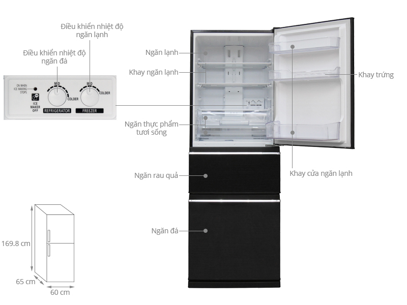 Tủ lạnh Mitsubishi Electric 326 lít MR-CX41EJ-BRW-V Tủ lạnh Mitsubishi Electric 326 lít MR-CX41EJ-BRW-V