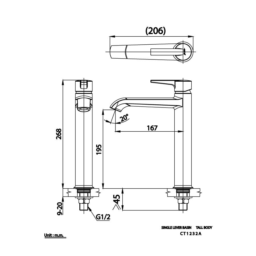 Bản vẽ kỹ thuật vòi lavabo lạnh COTTO CT1232AY