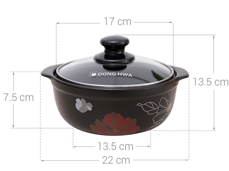 Nồi đất nắp kính hoa văn 1.4 lít Dong Hwa Tucbeghi GF-703