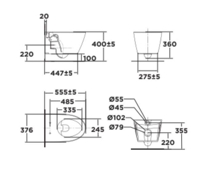 Bản vẽ kỹ thuật bồn cầu treo tường Acacia SupaSleek American Standard VF-3119E