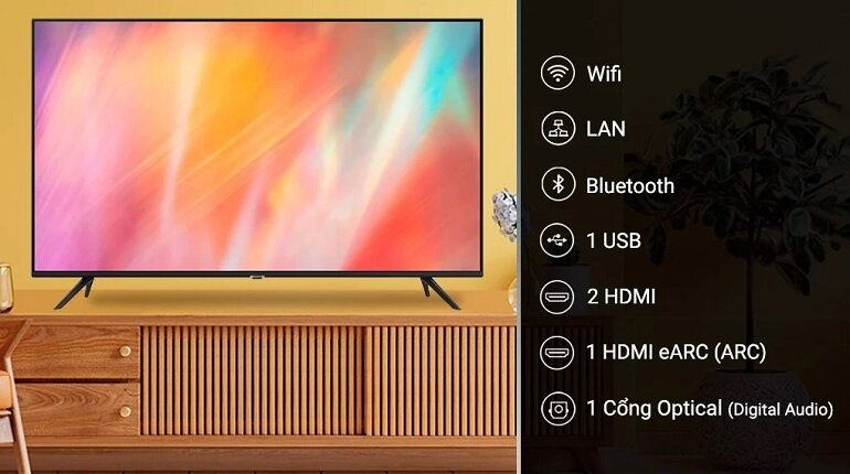 Smart Tivi Samsung 55 inch 4K UA55AU7000 cổng kết nối
