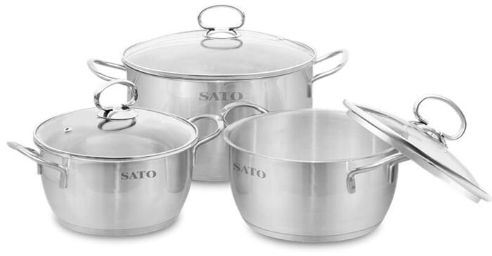 Bộ nồi inox 3 đáy Sato ST-BI321K Bộ nồi inox Sato ST-BI321K