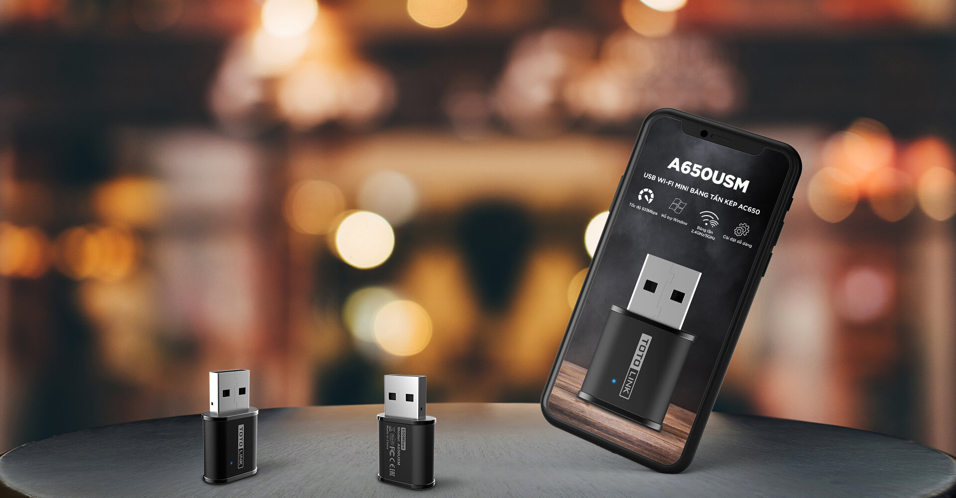 Card Mạng không dây USB Totolink A650USM Wireless băng tần kép AC650 6