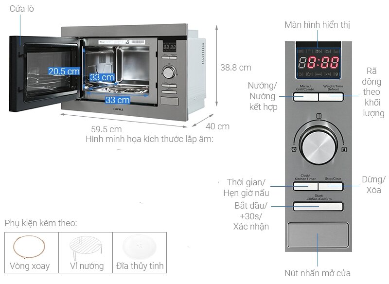 Lò vi sóng kết hợp nướng Hafele HM-B38D 538.31.200
