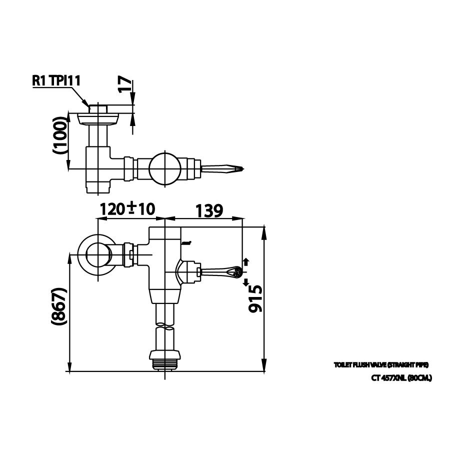 Bản vẽ kỹ thuật van xả trực tiếp dành cho bàn cầu COTTO CT457XNS(80CM)