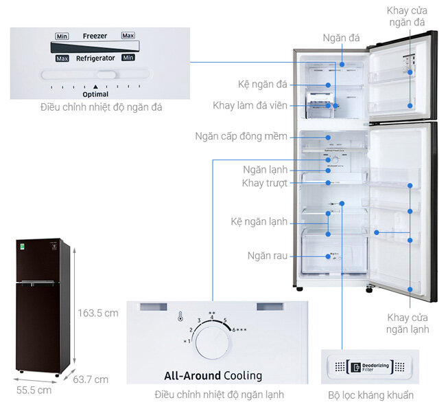Cấu tạo chi tiết tủ lạnh Samsung Inverter 256 lít RT25M4032BY/SV Samsung Inverter 256 lít RT25M4032BY/SV