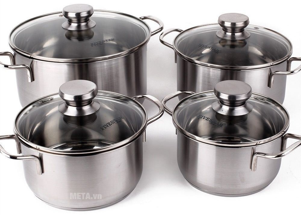 Bộ nồi 4 cái - 3 đáy nắp kính Fivestar FS08CG