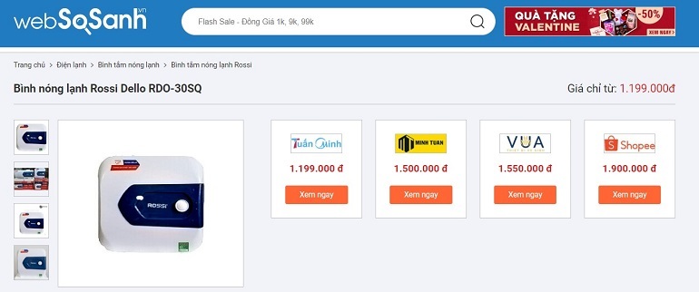 Bình nóng lạnh Rossi 30L Dello RDO-30 SQ giá bao nhiêu?