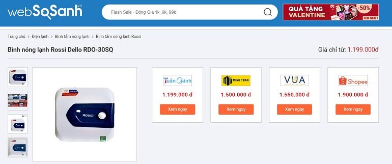 Bình nóng lạnh Rossi 30L Dello RDO-30 SQ giá bao nhiêu? 