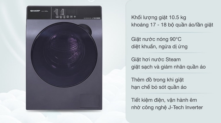Máy giặt Sharp Inverter 10.5 kg ES-FK1054SV-G 3 Máy giặt Sharp Inverter 10.5 kg ES-FK1054SV-G