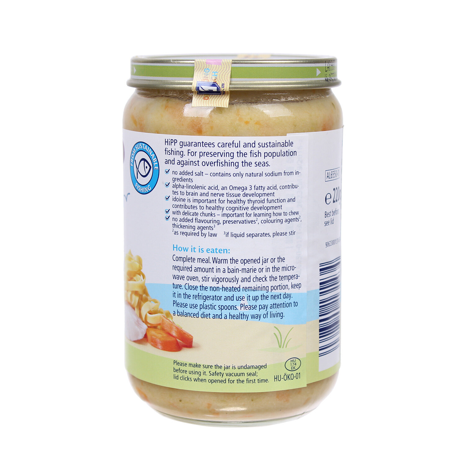 Dinh dưỡng đóng lọ Hipp Mì Tagliatelle, cá hồi, xốt kem, lơ xanh 6550 (220g)  Dinh dưỡng đóng lọ Hipp Mì Tagliatelle, cá hồi, xốt kem, lơ xanh 6550 (220g)