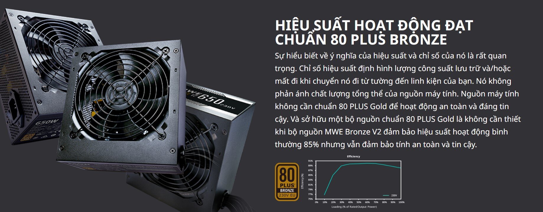 Nguồn máy tính Cooler Master MWE V2 230V 650 650W Plus Bronze  (80 Plus Bronze/Màu Đen)