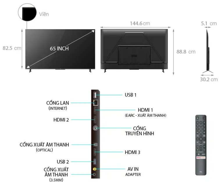 android tivi tcl 65 inch 65c725 thiết kế