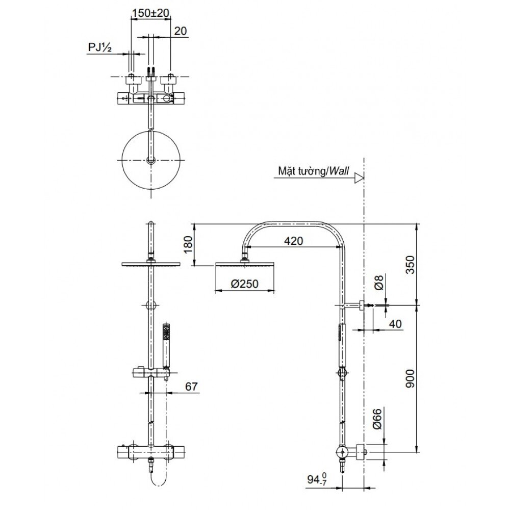 Thông số kĩ thuật của sen cây nhiệt độ TOTO TX454SESV2BRS