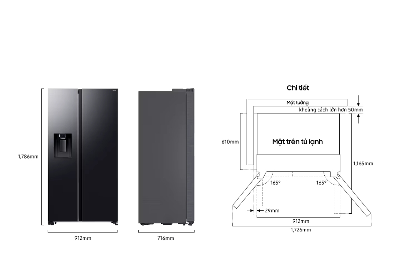 Tủ lạnh Samsung Side By Side Inverter 635 lít RS70F65K2FSV