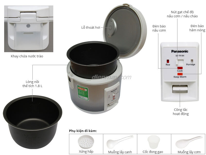 Nồi cơm điện Panasonic 1.8 lít SR-TR184 Nồi cơm điện Panasonic 1.8 lít SR-TR184