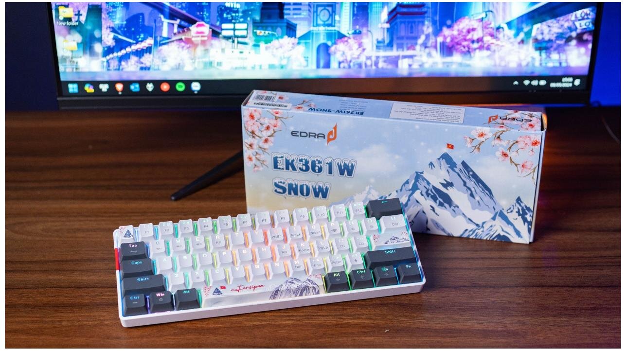 Bàn phím cơ không dây Edra EK361W Snow Brown Switch (White-Gray) 1