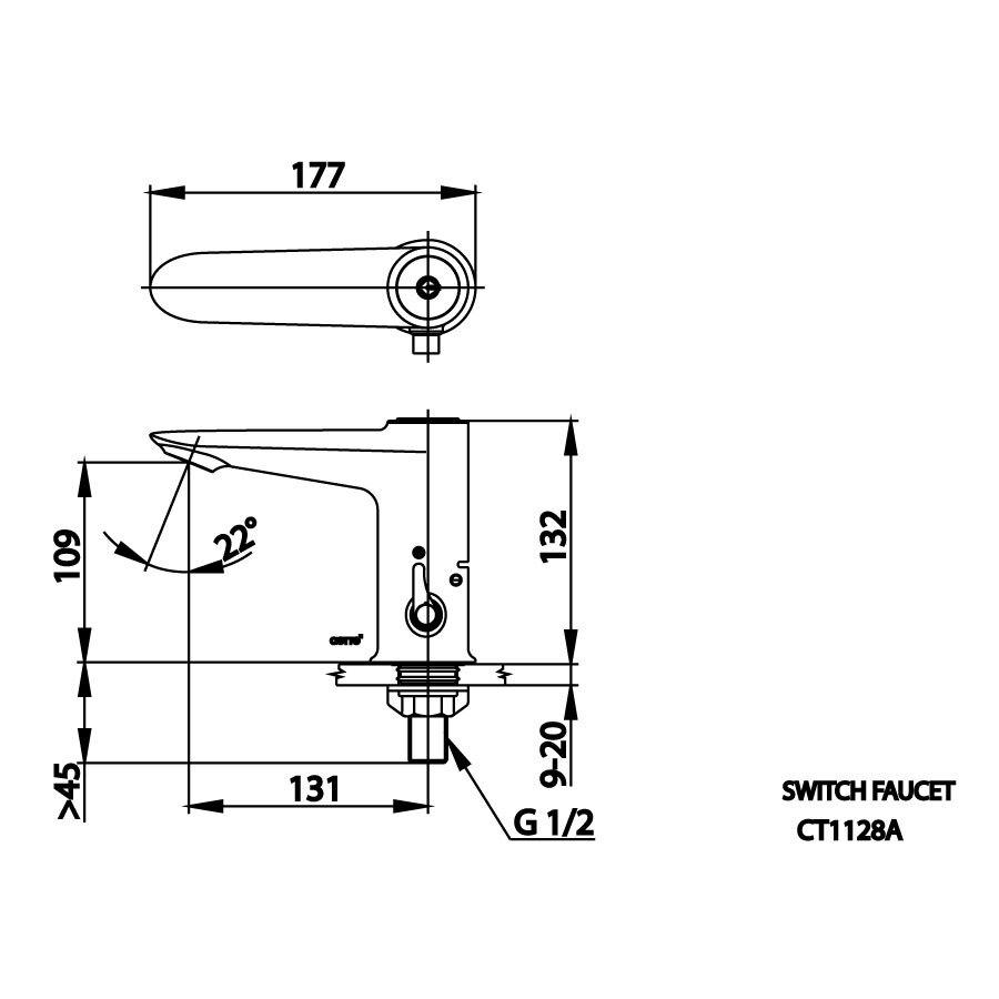 Bản vẽ kỹ thuật vòi lavabo lạnh COTTO CT1128A