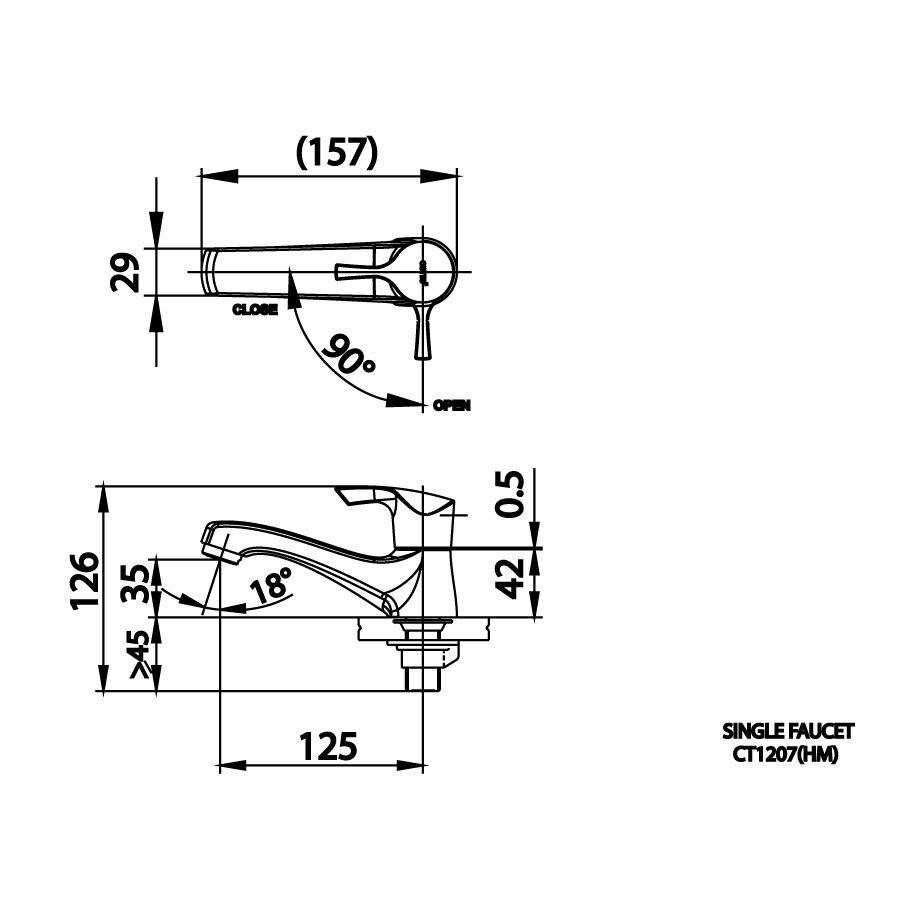 Bản vẽ kỹ thuật vòi lavabo lạnh COTTO CT1207(HM)