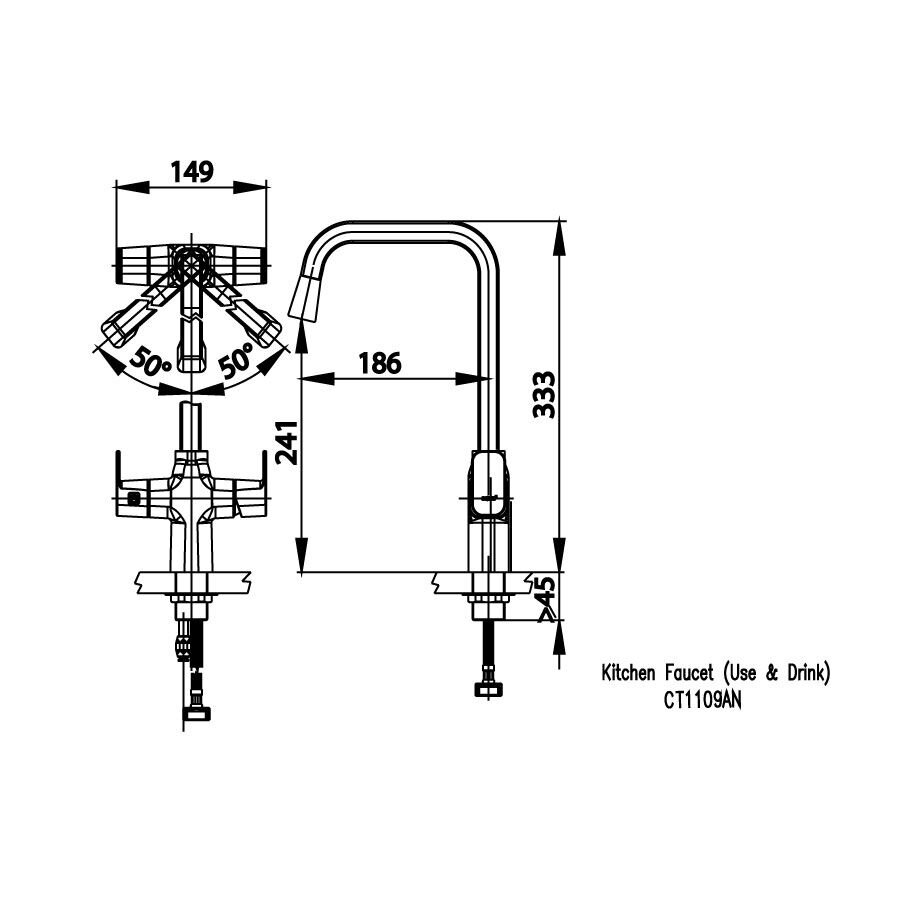 Bản vẽ kỹ thuật vòi bếp COTTO CT1109AN nước lạnh Aqua-Twins
