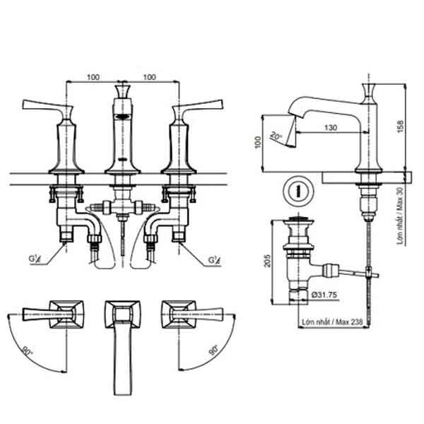 Bản vẽ vòi gắn chậu lavabo TOTO DL 224 #PG