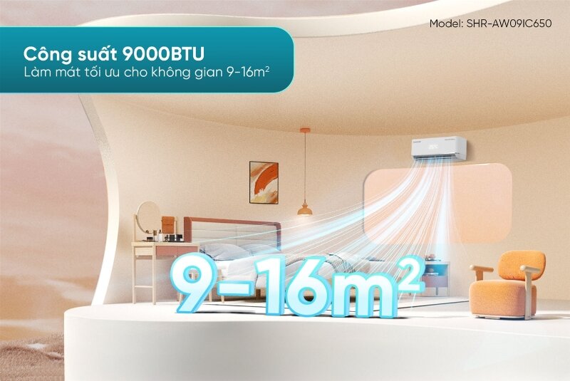 Điều hòa Sunhouse Inverter 9000 BTU 1 chiều  SHR-AW09IC650 gas R-32