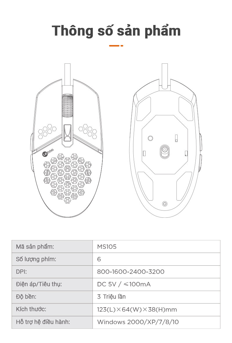 Chuột game Lecoo MS105 đen (USB)