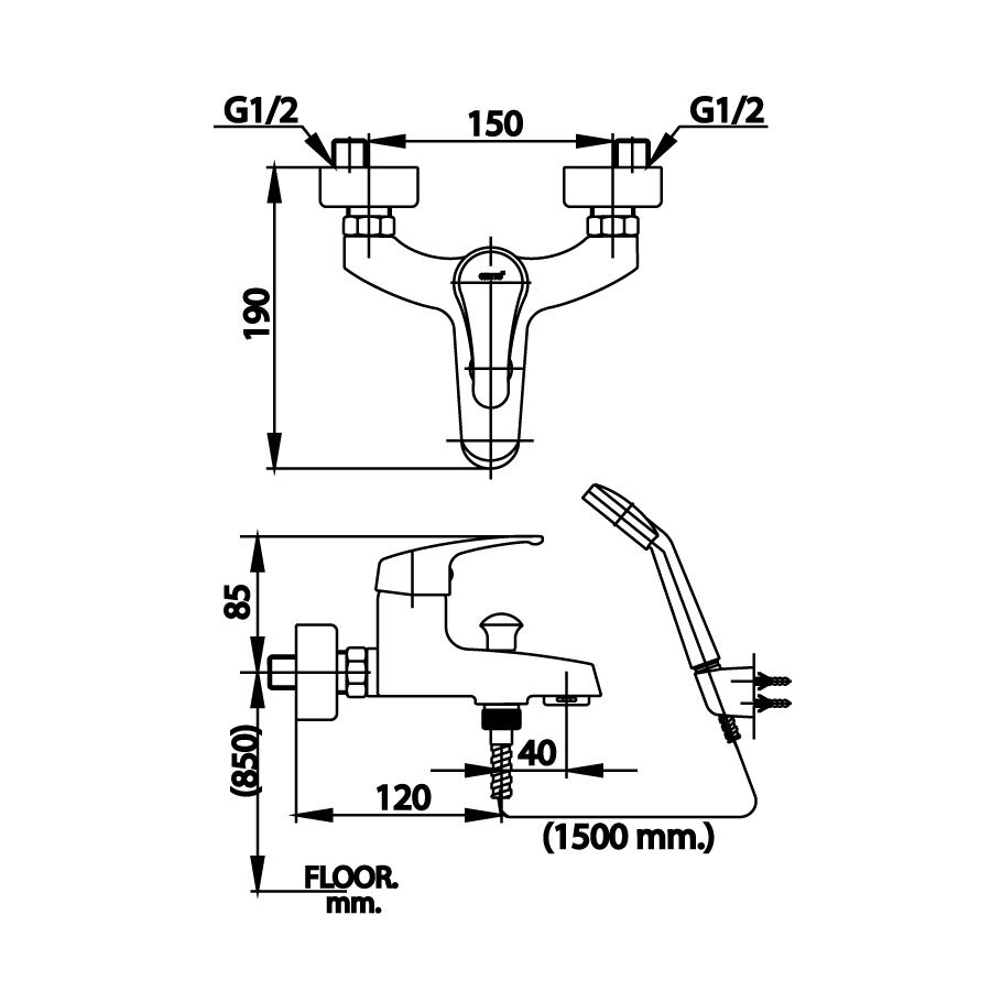 Bản vẽ kỹ thuật bộ sen tắm nóng lạnh COTTO CT366E