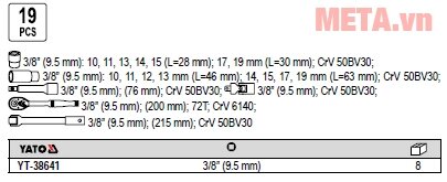 Bộ tuýp tay vặn tổng hợp 3/8