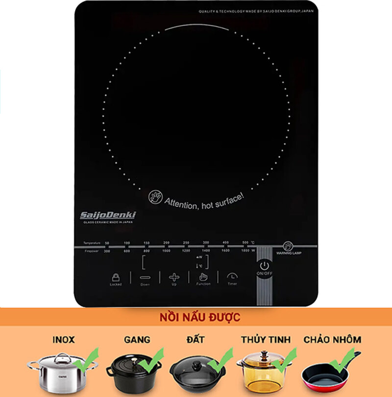 Bếp hồng ngoại đơn Saijo denki SD-1902  không kén nồi chảo