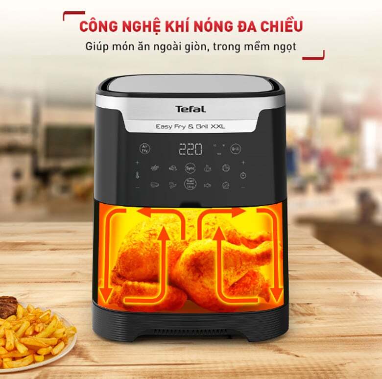 Công nghệ khí nóng đa chiều – Nấu ăn giòn rụm, ít dầu mỡ Nồi chiên không dầu Tefal EY801D15