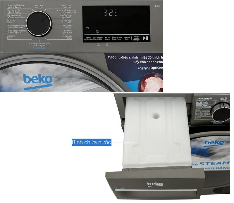 Máy sấy quần áo Beko 9 kg B3T4329M bảng điều khiển