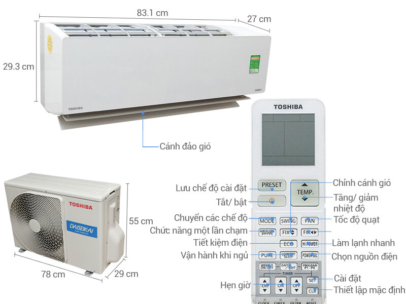 Máy lạnh Toshiba Inverter 2 HP RAS-H18G2KCVP-V Máy lạnh Toshiba Inverter 2 HP RAS-H18G2KCVP-V