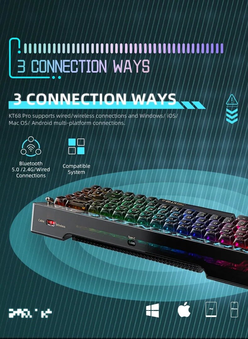 Bàn phím Machenike KT68 Pro Black North Pole Brown Switch (Màu Đen) 8