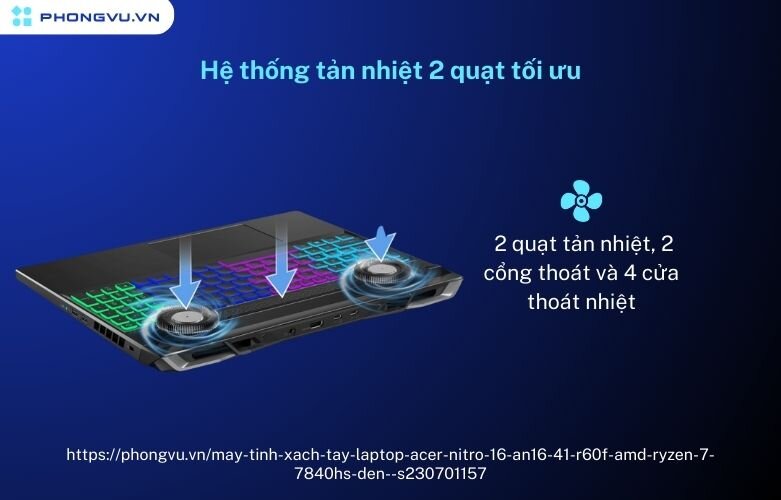 Acer Nitro 16 AN16-41-R60F hệ thống tản nhiệt tối ưu